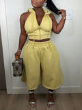 Zip Front Halter Hoodie & Capri Pants Set
