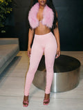 Faux-Fur Halter Top & Pants Set