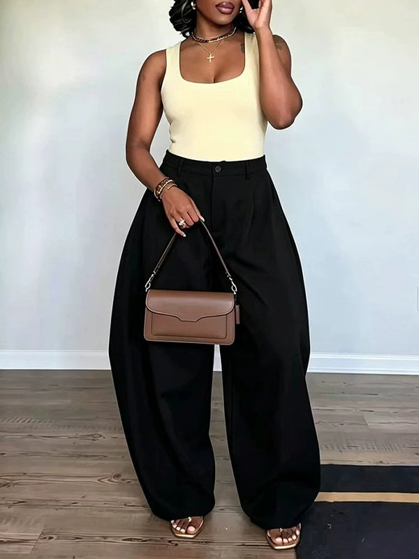Solid Wide-Leg Pants
