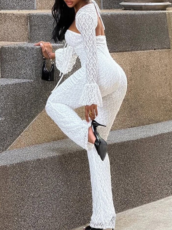 Lace Cutout Tied Jumpsuit