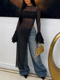 Sheer Bell-Sleeve Tunic Top