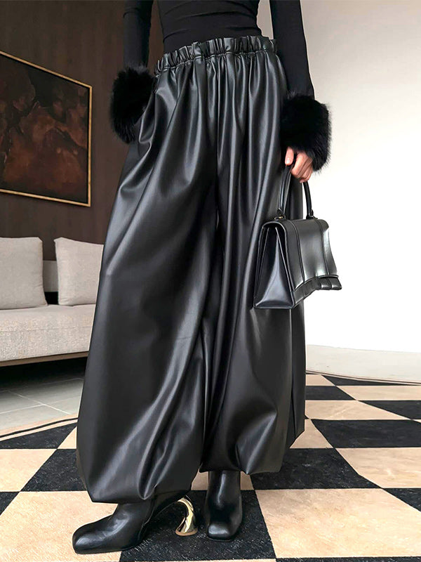 Faux-Leather Wide-Leg Pants