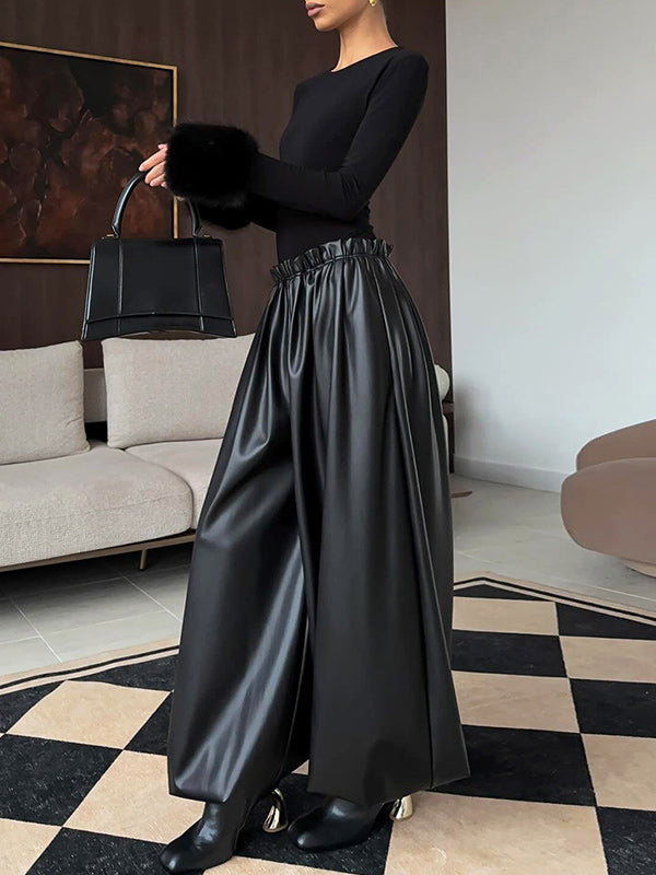 Faux-Leather Wide-Leg Pants