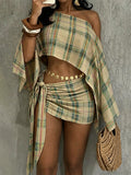Plaid Boat-Neck Top & Skirt Set
