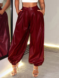 Faux-Leather Wide-Leg Jogger Pants