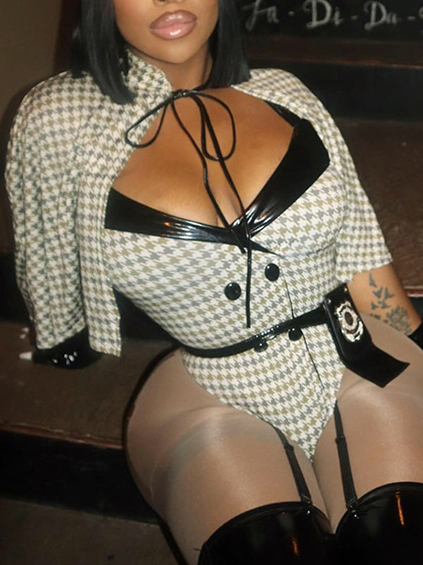 Houndstooth Bodysuit & Poncho Set