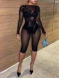 Embroidered Mesh Capri Jumpsuit