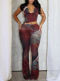 Printed Halter Cutout Jumpsuit