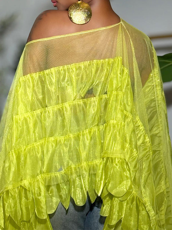 Boat-Neck Tiered Ruffle Top