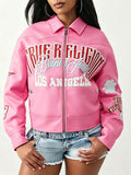 Printed Faux-Leather Zip-Front Jacket