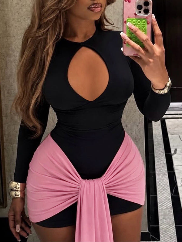 Two-Tone Cutout Bodycon Dress