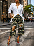 Camo Ripped Capri Pants