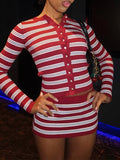 Stripe Button Top & Skirt Set