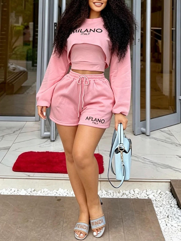 Letter-Print 3PC Shorts Set