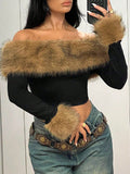 Faux-Fur Combo Off-Shoulder Top