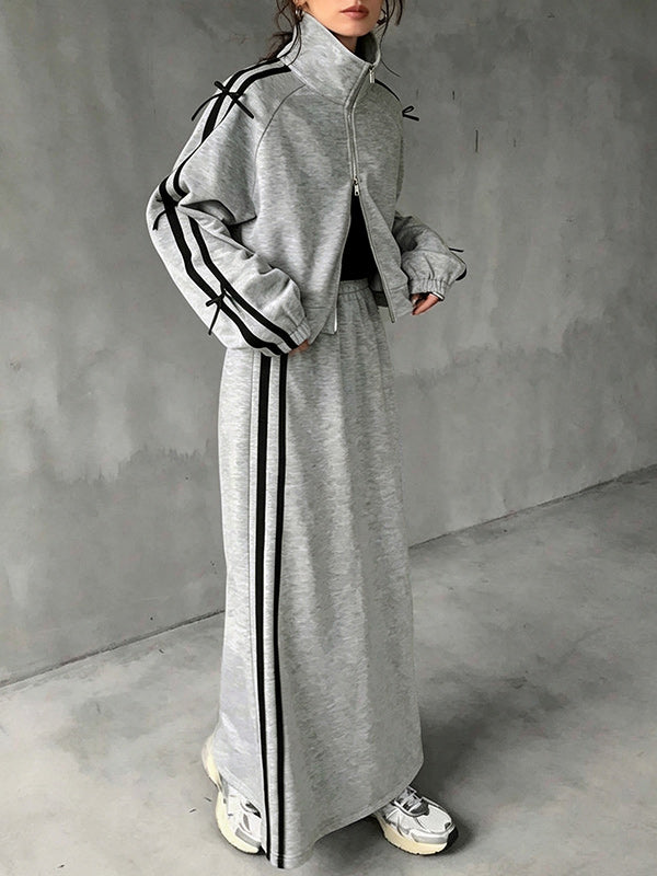 Side-Stripe Zip-Front Jacket & Skirt Set