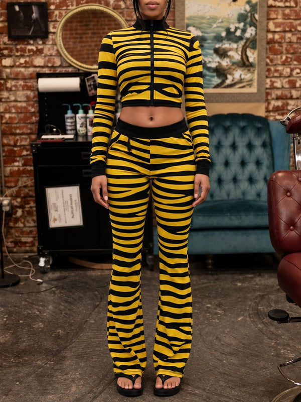 Printed Zip-Front Jacket & Pant Set