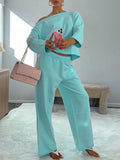 Solid Boat-Neck Top & Pants Set