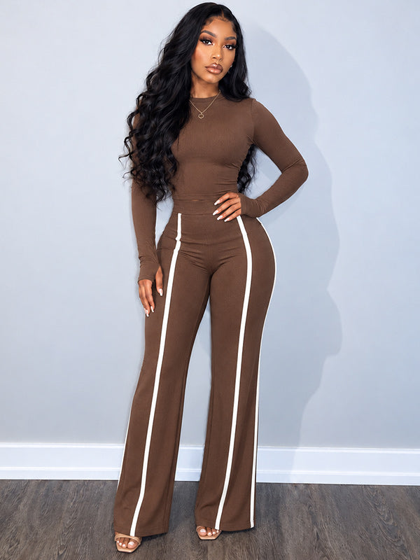 Solid Top & Striped Pants Set
