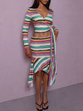 Stripe Tied Top & Skirt Set