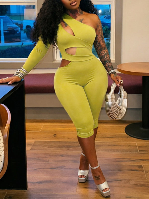 One-Shoulder Cutout Capri Jumpsuit