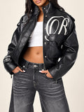 Embroidered Faux-Leather Jacket