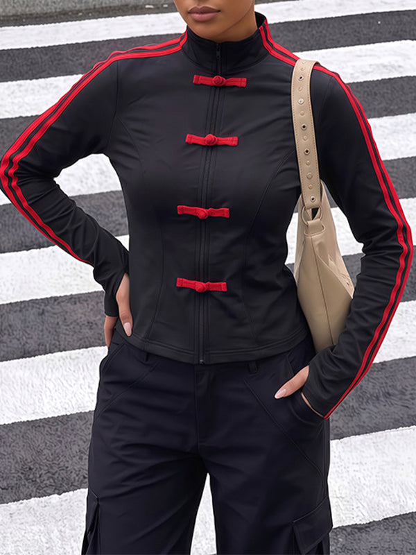 Side Stripe Frog Button Jacket