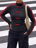 Side Stripe Frog Button Jacket