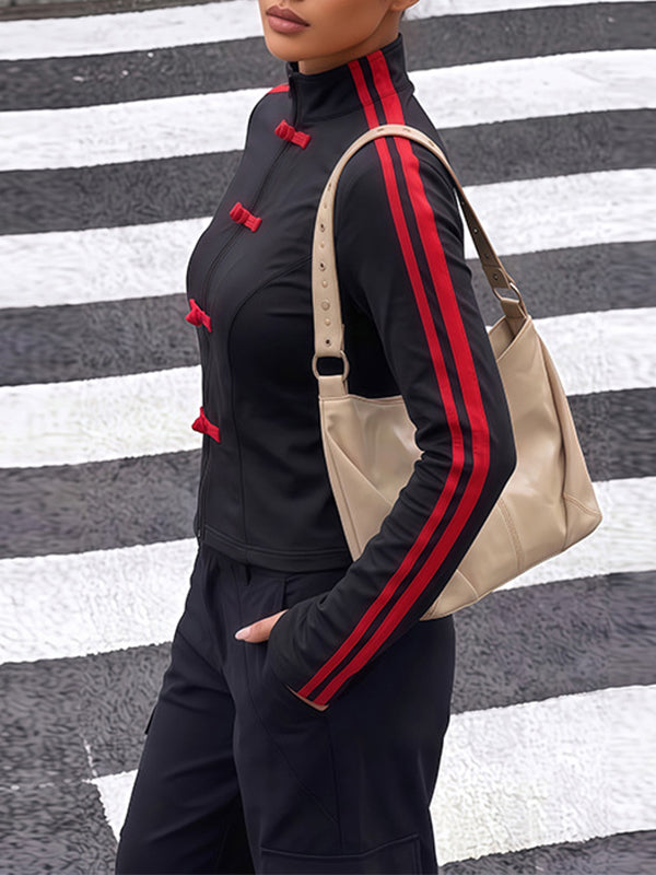 Side Stripe Frog Button Jacket
