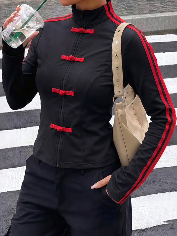 Side Stripe Frog Button Jacket