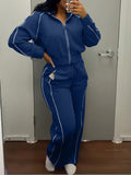 Contrast Zip-Front Jacket & Pants Set