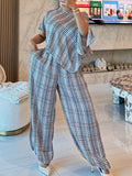 Plaid Asymmetric Top & Pants Set