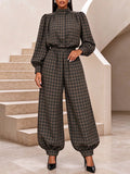 Plaid Mock-Neck Top & Jogger Pants Set