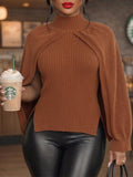 Mock-Neck Slit Sleeve Sweater