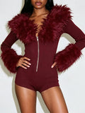 Faux-Fur Combo Zip-Front Romper