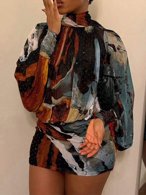 Abstract Print Bodycon Dress