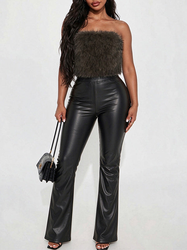 Faux-Fur Combo Strapless Jumpsuit
