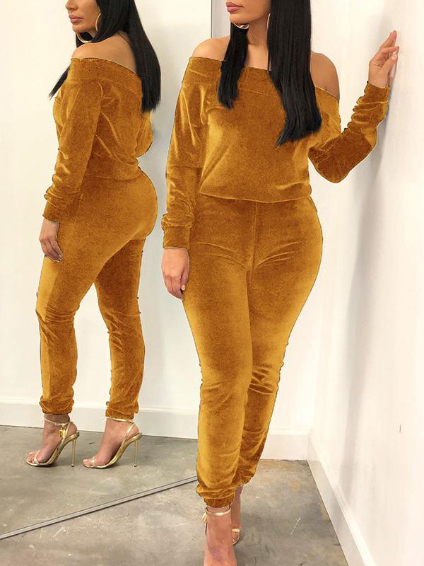 Off Shoulder Velvet Co-ord Yellow