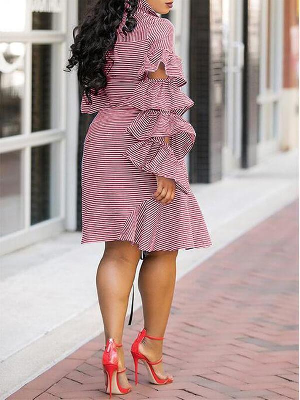 Tiered Ruffle Drawstring Stripe Dress--Clearance