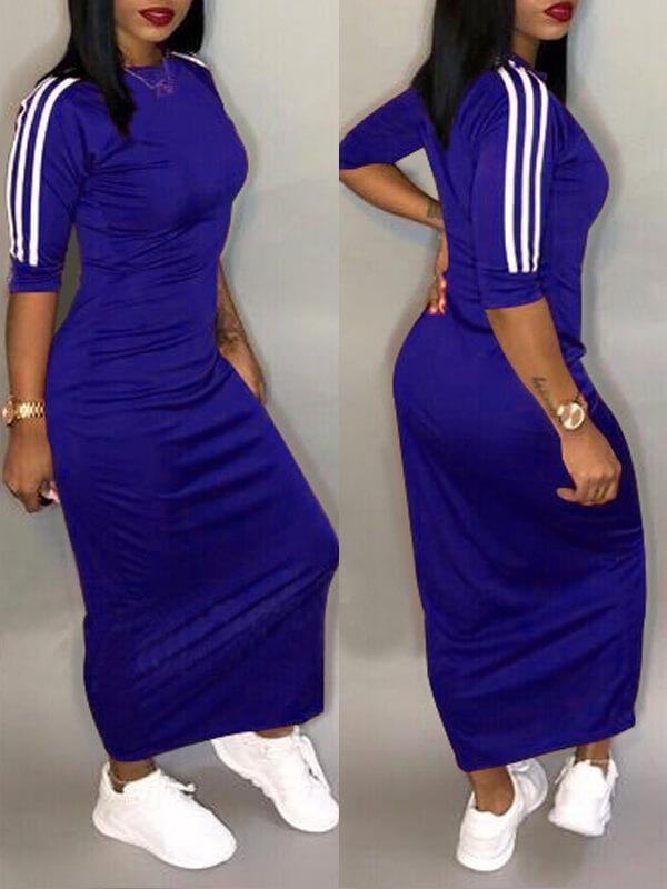 Stripe-Sleeve Maxi Dress Dark Blue