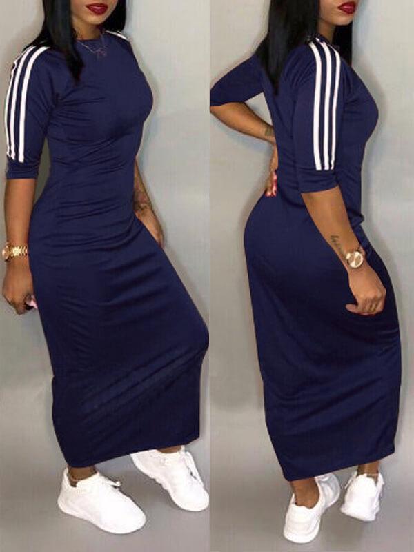 Stripe-Sleeve Maxi Dress Navy Blue