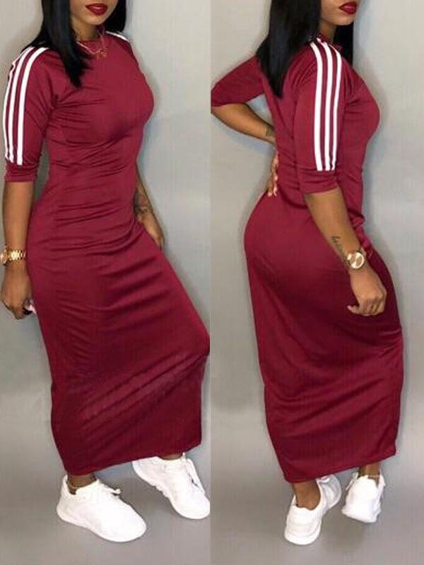 Stripe-Sleeve Maxi Dress Burgundy