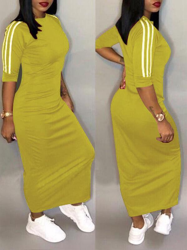 Stripe-Sleeve Maxi Dress Yellow