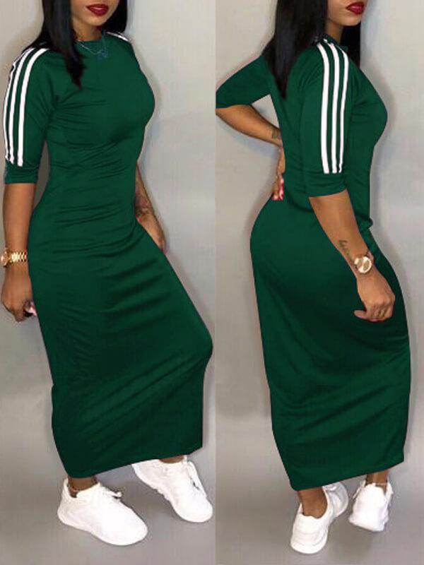 Stripe-Sleeve Maxi Dress Olive
