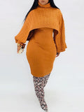 Knit Poncho & Sweater Dress Set--Clearance Orange