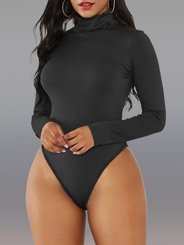 Solid Turtleneck Bodysuit Black