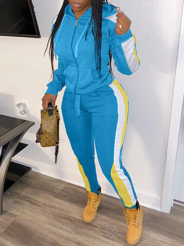 Colorblock Zip-Front Hoodie & Pants Set--Clearance