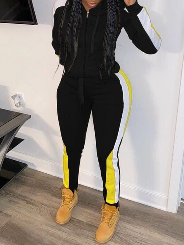 Colorblock Zip-Front Hoodie & Pants Set--Clearance
