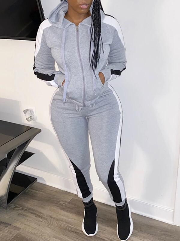 Colorblock Zip-Front Hoodie & Pants Set--Clearance