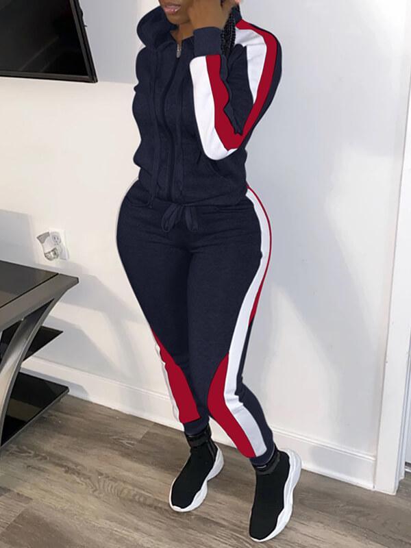 Colorblock Zip-Front Hoodie & Pants Set--Clearance